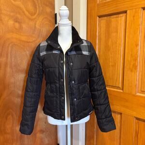 Eddie Bauer Boyfriend Buffalo Plaid Puffer Jacket Coat, Women’s XS, Black